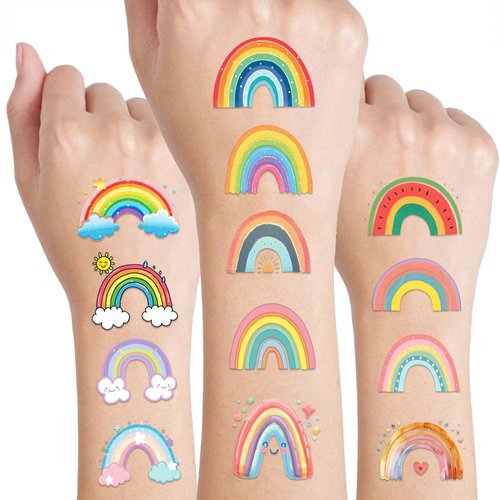 Dopetattoo 100 PCS Boho Rainbow Temporary Tattoos Festive Party Decorations, Party Favors, Cute F...