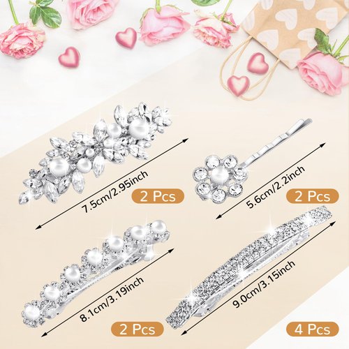 Janinka Rhinestone Hair Accessories for Wedding: Bridal Hair Pins, Crystal Bobby Pins, Silver Hairpin Barrettes, and Elegant Leaf Flower Accents for Women and Girls