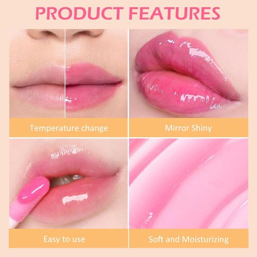 BINGBRUSH 3 Pcs Capsule Color Changing Lip Gloss Tinted, Pink Plumping Magic Mood Lipstick Lip Glaze, High-Shine Clear Lip Stain Lip Balm Lip Care, Longlasting Moisturizing Lip Glow Oil