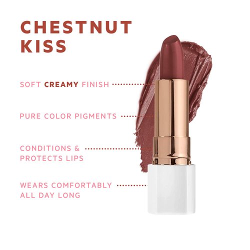Flower Beauty Petal Pout Lipstick - Cruelty Free - Nourishing & Highly Pigmented Lip Color with Antioxidants (Chestnut Kiss - Cream)