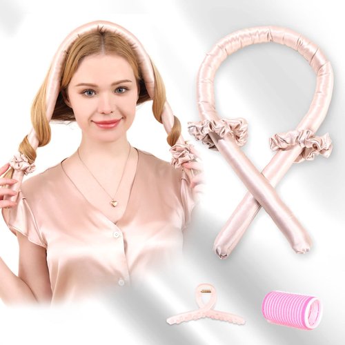 DAISYSILK Mulberry Silk Hair Curler Headband No Heat Silk Heatless Curling Rod without Damage for Long Hair for More Comfortable Sleep Overnight, Pink