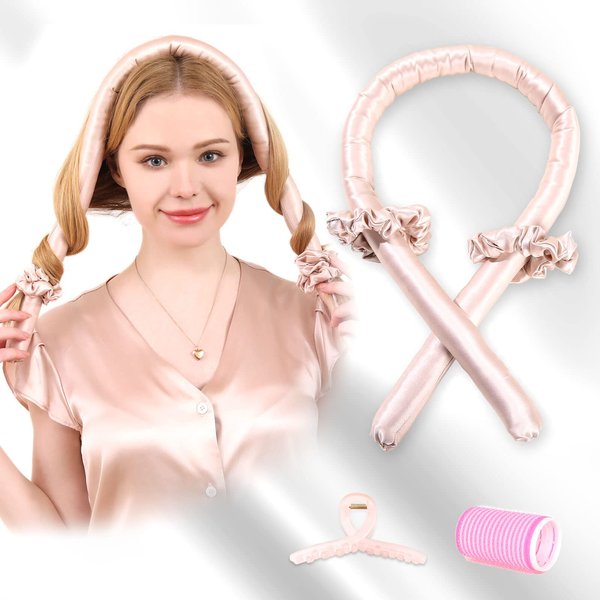 DAISYSILK Mulberry Silk Hair Curler Headband No Heat Silk Heatless Curling Rod without Damage for Long Hair for More Comfortable Sleep Overnight, Pink