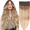 DIYOMO Halo Hair Extensions - Dark Brown to Gold Blonde and Bleach Blonde Halo Hair Extensions Real Human Hair Adjustable Size Removable Secure，Halo Extensions Real Human Hair, 3/8/22 80g 18Inch