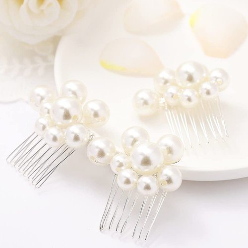 Set of 3 Pearl Hair Accessories, Aegenacess Pearl Hair Comb Silver Hair Pieces for Women Brides and Bridemaids