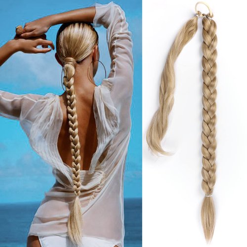 HAIRCUBE Long Braided Ponytail Extension with Hair Tie Straight Wrap Around Hair Extensions Ponyt...