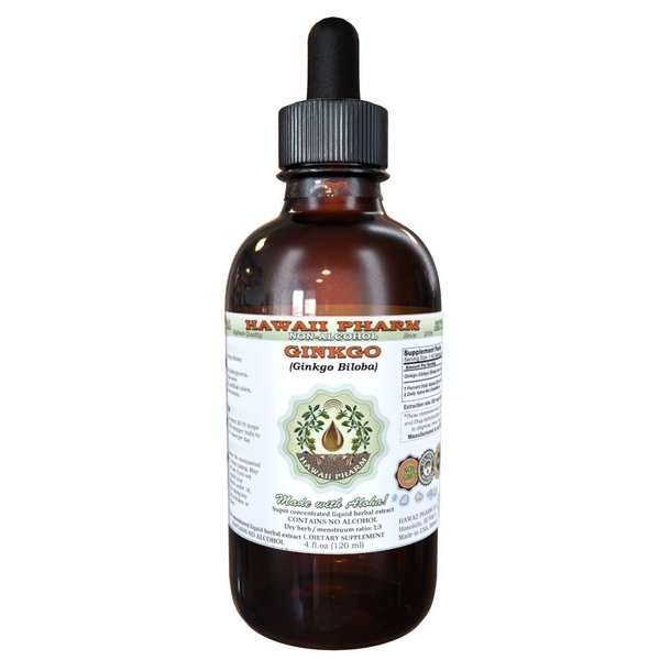 Ginkgo Alcohol-Free Liquid Extract, Organic Ginkgo (Ginkgo Biloba) Dried Leaf Glycerite Hawaii Pharm Natural Herbal Supplement 4 oz