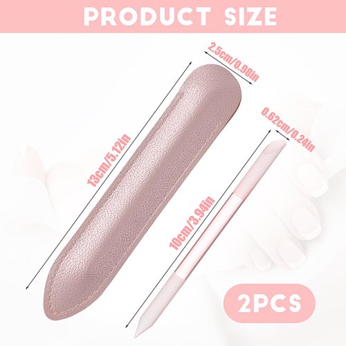 2 Pcs Glass Cuticle Pusher, Dual Ended Cuticle Remover Tool, Cuticle Trimmer Manicure Stick with Leather Case, Fingertip Precision Filing Cuticle Remover Tools for Nail Salons, Home