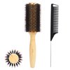 Vista Round Hair Brush with 10mm Boar Bristle 15mm Nylon Bristle Hairbrushes for Women Bamboo Hair Brush Styling with Tail Comb for Blow Drying, Shiny, Smooth, Long, Curly Hair