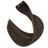 Full Shine Weft Hair Extensions Human Hair Full Head Balayage Sew in Hair Extensions Real Human Hair Weft Hair Pieces Color 2 Dark Brown Fading to 8 Brown Highlight 2 Long Straight Hair 18In 105G