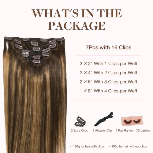 GOO GOO Clip in Hair Extensions Real Human Hair, 18inch 120g 7Pcs, 4/27/4 Balayage Chocolate Brown to Caramel Blonde, Remy Human Hair Extensions Clip ins for Women, Natural Human Hair