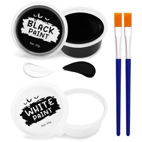 Black & White Face Paint Set (1.25 oz Each) - Professional High Pigment Oil-Based Makeup Kit for Halloween SFX, Clown, Joker, Skeleton Cosplay - Body & Face Costume Party Accessory for Kids Adults