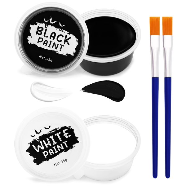 Black & White Face Paint Set (1.25 oz Each) - Professional High Pigment Oil-Based Makeup Kit for Halloween SFX, Clown, Joker, Skeleton Cosplay - Body & Face Costume Party Accessory for Kids Adults