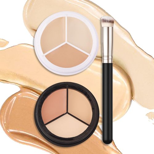 evpct 2pcs Tri-color Face Conceal Correct Cream Contour Makeup Palette for Mature Light Medium Skin Color Correcting Conceal Trouble Spots Dullness under Eye Dark Circles Discolorations Covers Redness