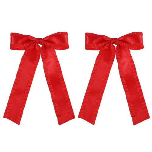 5.5" Hair Bow Clips for Women Girls, Red Silky Satin Ruffle Ribbon Bowknot Alligator Barrettes with Long Tail,Vintage Ponytail Holder Accessories for Toddler Teens Kids