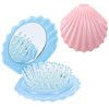 Nogeqi 2 Pcs Shell Shape Foldable Mini Brush for Hair,Travel Brushes for Hair With Mirror,Conch Folding Hair Brush,Portable Compact Hair Brush for Women and Purse Must Haves (Blue Pink)