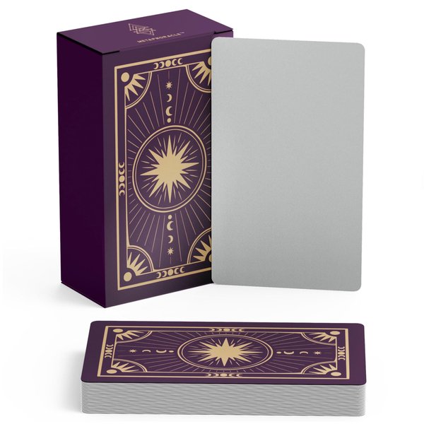 Metaphoracle Create Your Own Oracle Cards - DIY Blank Tarot Cards - Deck of 80 Blank Oracle Cards with Celestial Gold Foil Design - Standard Tarot Card Size 4.75 inches x 2.75 inches (Purple)