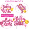 Preppy Smile Face Party Cake Topper Preppy Birthday Party Decoration Rose Red Smile Face Happy Birthday Cake Pick Decoration for Girls Preppy Themed Birthday Bachelorette Party Supplies