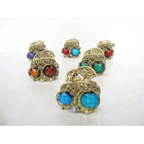 small mini metal cherry fruit shaped jeweled antique style bronze hair claw clip: Set A (Primary color: Green)