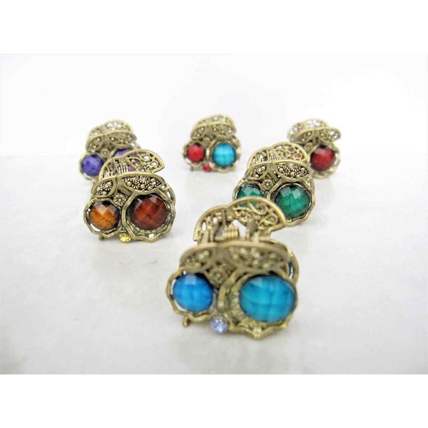 small mini metal cherry fruit shaped jeweled antique style bronze hair claw clip: Set A (Primary color: Green)