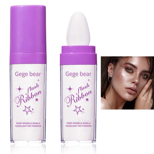 WENJLYJ Polvo De Hadas Highlight Patting Powder,Smooth Sparkle Patting Powder High Gloss Highlighter Powder Stick Brightens the Natural Three-dimensional Face Body Hair Glitter Makeup Stick(Pearl White)
