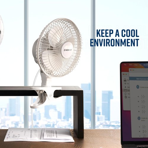 NEXAIR 6-Inch Clip on Fan,360 Degree Rotation,Two Speed Portable Clip Fan With Strong Clamp Grip,Quiet Operating Desk Fan Made Of Durable Material,Great For Bedroom,Office,Living Room NF001-WH-Q