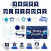 Trgowaul Happy Birthday Decorations for Men Women, 22 PCS Blue Birthday Set, Navy Blue Birthday Banner Backdrop, Honeycomb Balls&Hanging Swirl, Birthday Party Decorations Supplies for Boys Girls