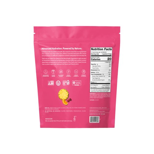 Cure Hydration | Plant-Based Electrolyte Drink Mix | No Added Sugar | FSA & HSA | Dehydration Relief Powder Made with Coconut Water | Non-GMO | Vegan | Pouch of 14 Packets - Tropical Punch