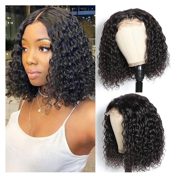 Bob Wigs Human Hair Culry Wave Bob wigs 13×4×1TPart 180% Density 12Inch Lace Frontal Wigs Human Hair Natural Black Color Curly Wave Short Bob Wigs Human Hair with Natural Hairline for Black Women