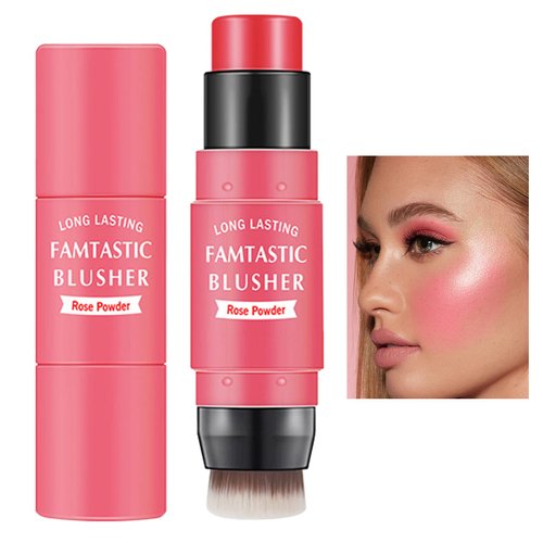 Cream Blush Stick with Brush,Waterproof Multi Cream Blush Stick Makeup,Lightweight,Long-lasting,2 in 1 Multi Stick Blush for Cheeks & Lip Tint & Eyeshadow Makeup(#02 Rose Power)