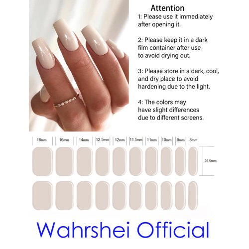 Wahrshei Semi Cured Gel Nail Strips | Beige 20pcs Semi Cured Gel Nails Sticker | Gel Nail Wraps UV for Home Nails DIY