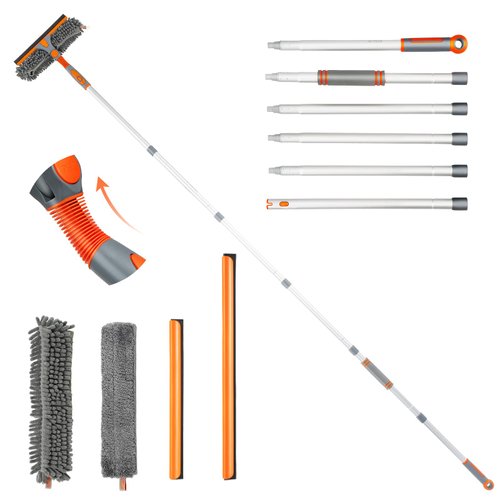 eazer 89'' Squeegee Window Cleaner 2 in 1 Rotatable Window Cleaning Tool Kit with Extension Pole, Window Washing Equipment with Bendable Head for Indoor/Outdoor Window and Car Glass