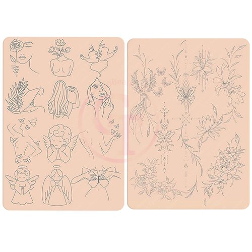 1pc Premium Silicone Tattoo Training Pad Double Side Pre-Printed Pink Tiny Tattoo Practice Skin for Body Art Tattoo Training