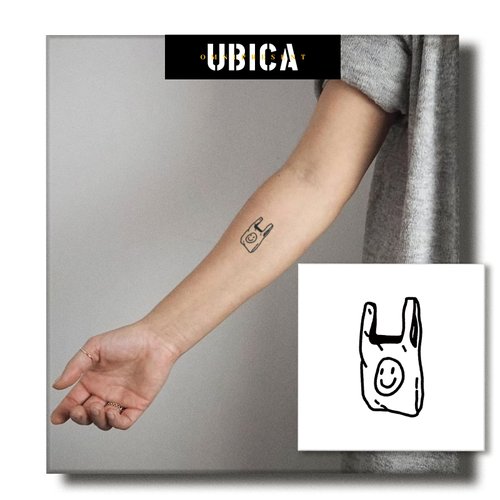 UBICA Temporary Tattoos Adult, 2 Sheets Fake Tattoos, Realistic And Long-Lasting Non-Reflective, Waterproof For 1-2 Weeks, Smile Shopping Bag Tattoo 3x3in
