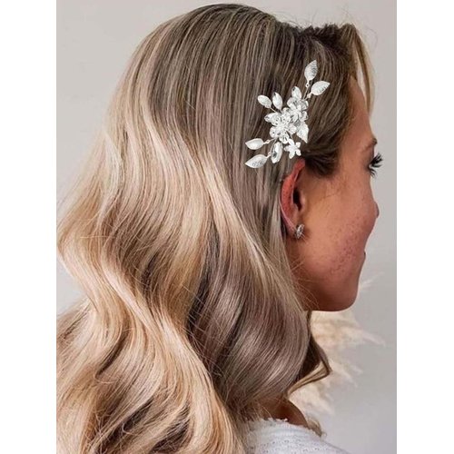 Catery Flower Bride Wedding Hair Comb Silver Bridal Hair Pieces Leaf Side Comb Hair Accessories for Women and Girls