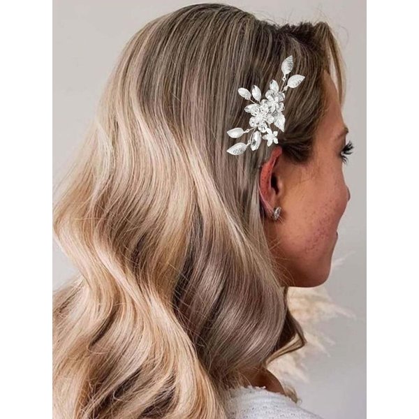 Catery Flower Bride Wedding Hair Comb Silver Bridal Hair Pieces Leaf Side Comb Hair Accessories for Women and Girls