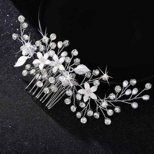 Latious Flower Bride Wedding Hair Comb Silver Crystal Bridal Hair Piece Rhinestones Hair Clip Wedding Hair Accessories for Women and Girls