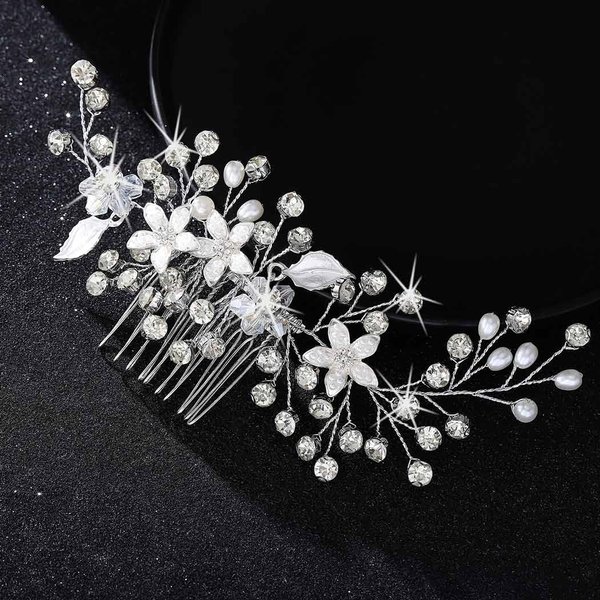 Latious Flower Bride Wedding Hair Comb Silver Crystal Bridal Hair Piece Rhinestones Hair Clip Wedding Hair Accessories for Women and Girls