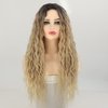 Fencca Ombre Blonde Long Curly Wigs for Women Heat Synthetic Curly Hair Wavy Full Wig Middle Part Natural Looking Wig