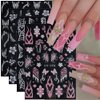 8 Sheets Pink Glitter Flame Butterfly Heart French Tip Nail Stickers,Shiny Silver Flowers Hearts Cobweb Nail Decals 3D Star Nail Art Sticker for Women Nail Art Supplies Nail Designs Nail Accessories