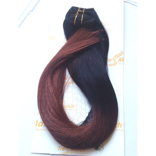 Tressmatch® 20”-22" Clip in Remy (Remi) Human Hair Extensions Ombre/dip Dye Off Black to Burgandy/red/dark Auburn 10 Pieces(pcs) Thick to Ends Full Head Volume Set [Set Weight:5.7oz/160grams]