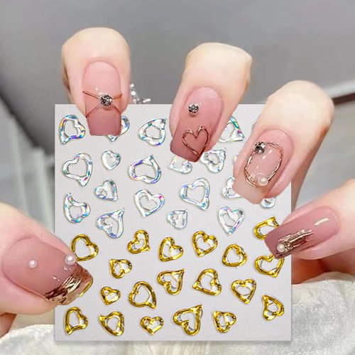 5D Gold Embossed Nail Art Stickers Crystal Soft Glue Irregular Geometric Frames Nail Stickers Sliver Hollow Designs Nail Decals Supplies Self Adhesive Stickers DIY Acrylic Nail Accessories
