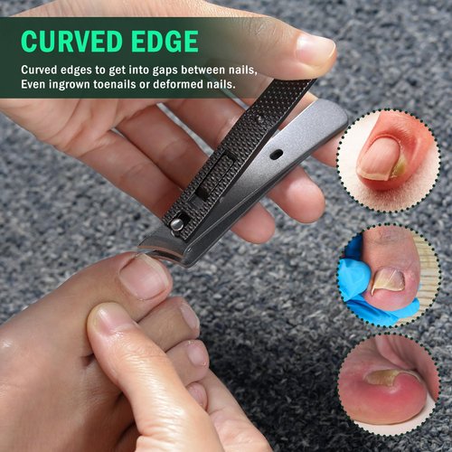 FVION Angled Nail Clippers, Ingrown Toenail Clipper for Thick Nails, Slant Curved Blade Nail Cutters Ingrown Nail Pain Relief Tool