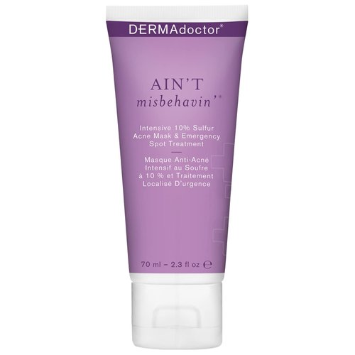 DERMAdoctor Ain't Misbehavin' Dermatologist Approved 10% Sulfur Acne Treatment Mask & Acne Spot Treatment, Clears Up Acne Blemishes | Allergy Tested, Hypoallergenic, Non Irritating - 2.3 fl oz