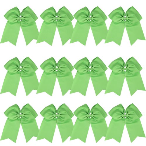 8 Inch Cheerleader Bows Ponytail Holder Solid Color Cheerleading Bows Hair Tie (Apple green)