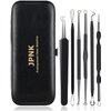 JPNK Blackhead Remover Tool Comedones Extractor Acne Removal Kit for Blemish, Whitehead Popping, 6 Pcs Zit Removing for Nose Face Tools with a Leather Bag (Black)