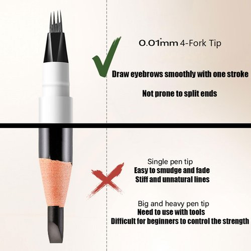 Magic Eyebrow Pencil, Microblading Eyebrow Pen, Waterproof Liquid Pencil with 4 Tip Brow Pen Creates Hair Like Natural Brows, Last All Day (Light Brown)