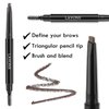 LAVONE Eyebrow Pencil - Makeup Waterproof Brow Pencil with Triangular Tip, Dual-Sided Brow Brush, Precise, Fine Tip, Fills Brows Creates Natural Looking Brow, with Hair Clips - Dark Brown
