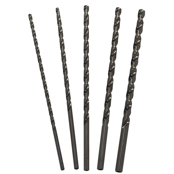 Drill America 5 Piece High-Speed Steel Extra-Long Drill Bit Set (1/4 - 1/2" x 12" Long), POU Series