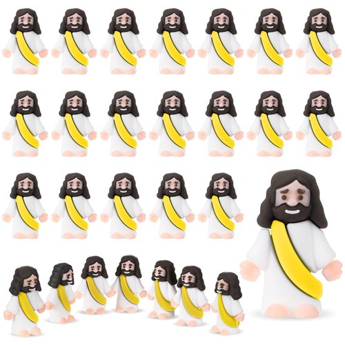 Bememo 25 Pcs Little Jesus Figures Original Design Mini Rubber Jesus Toys to Hide and Seek Religi...