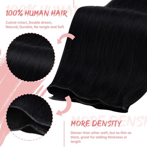 Fshine Hair Genius Weft Genius Weft Real Human Hair Extensions Jet Black Sew in Human Hair Extensions 18 Inch 50g Natural Remy Himan Hair Genius Weft Hair Bundle One Piece Human Hair